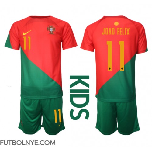 Camiseta Portugal Joao Felix #11 Primera Equipación para niños Mundial 2022 manga corta (+ pantalones cortos)